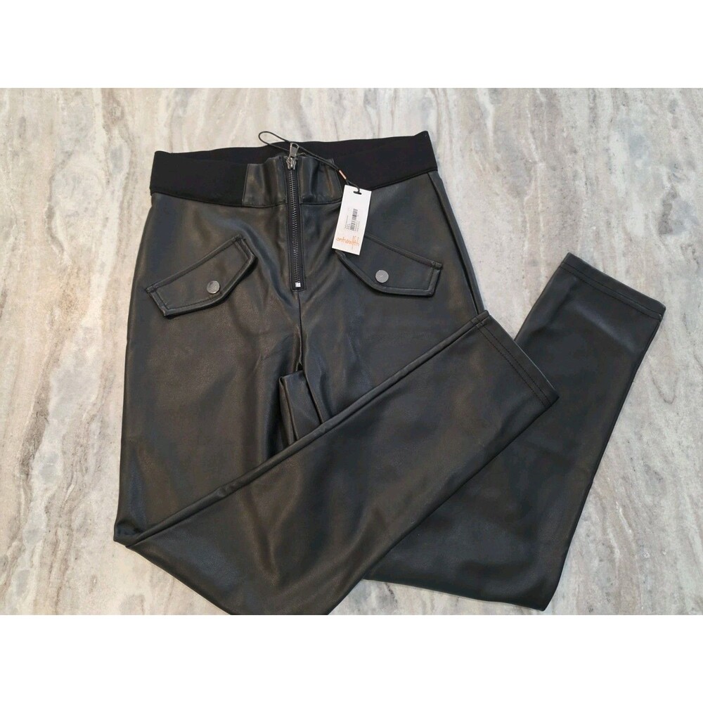 Ontwelfth Women's Black Faux Leather Leggings with Pockets- Medium NWT
